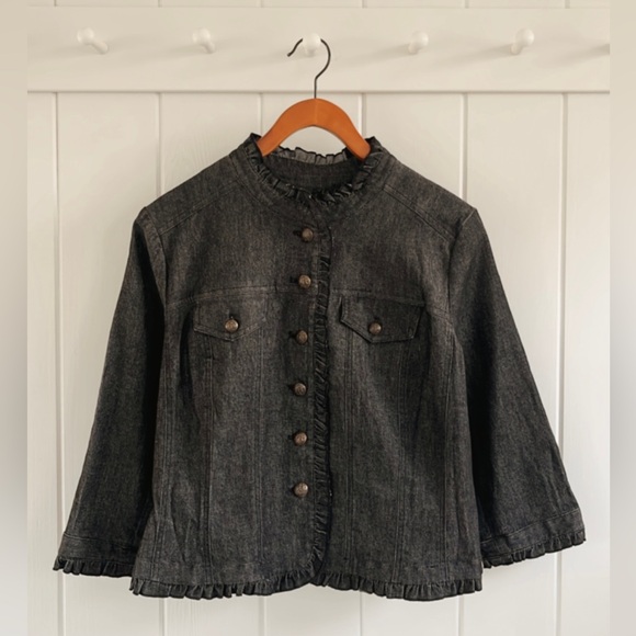 Sandro Denim Ruffle Jacket Tweed Pattern Women’s Petite Large Quiet Luxury - Picture 13 of 16